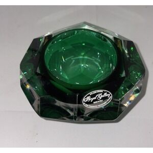 Royal Gallery 24% Lead Cut Crystal Emerald Green Ashtray  Votive‎ Holder  1996